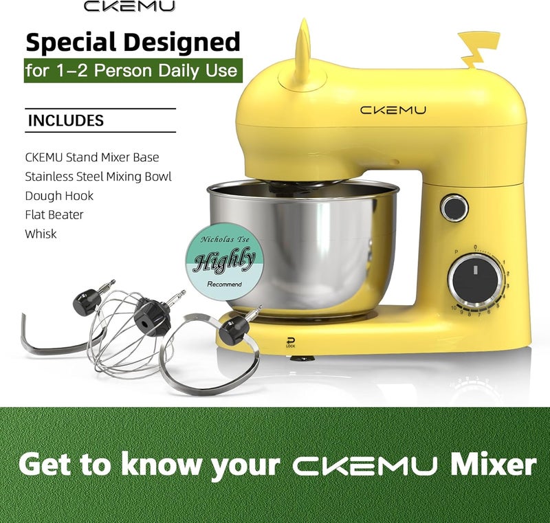 CKemu خلاط قائم، مدمج وموفر للمساحة، وعاء من الفولاذ المقاوم للصدأ، تصميم فريد ومرحب، محرك فعال، ملحقات آمنة للغسالة، SM-2549A (أصفر) - Image 2